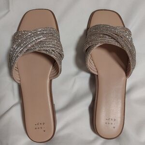 Crystal Braided Slide Mules in Nude